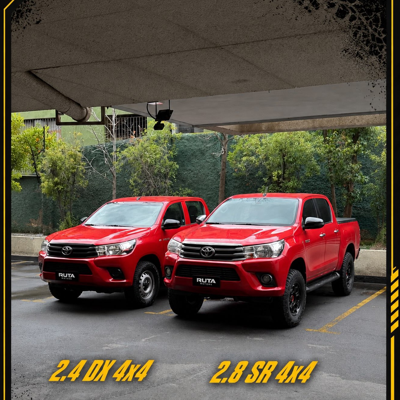 Dos Toyota Hilux de Ruta Motors en el patio